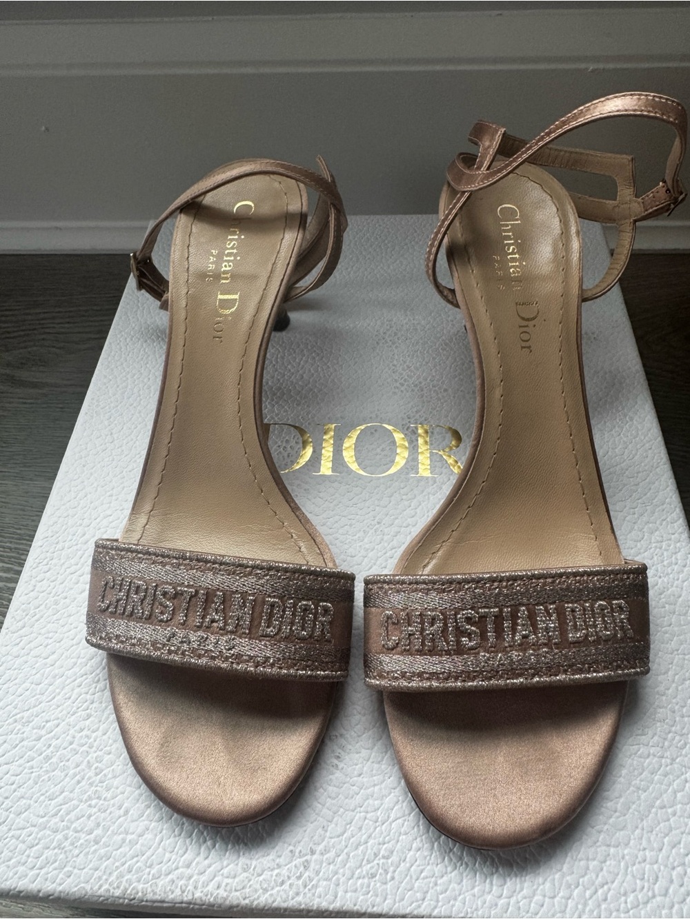 Dior Metallic Rose Sandal with Embroidered Front Strap